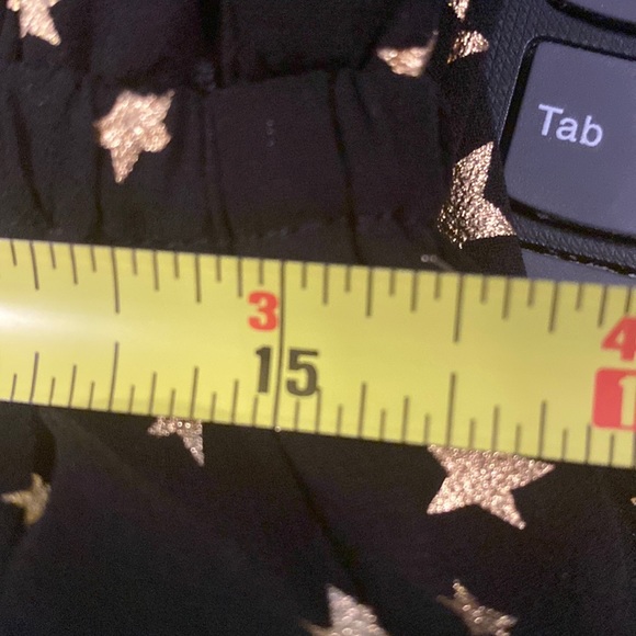 IF BY SEA - black shorts romper s/s w gold stars sheer mesh overlay, deepV - L - Picture 7 of 16